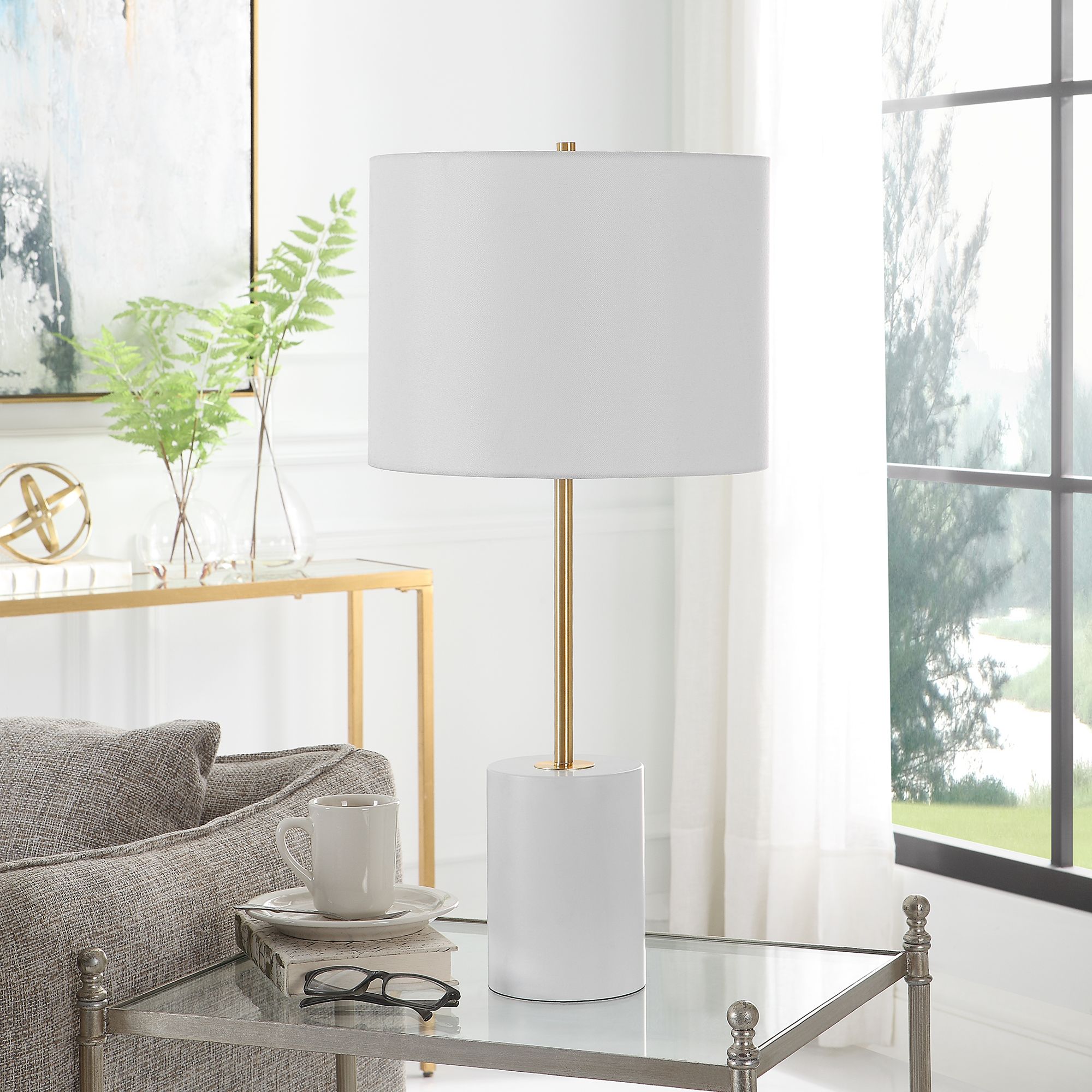 Image 3 Cinnabar Road Serena White and Gold Metal Table Lamp more views