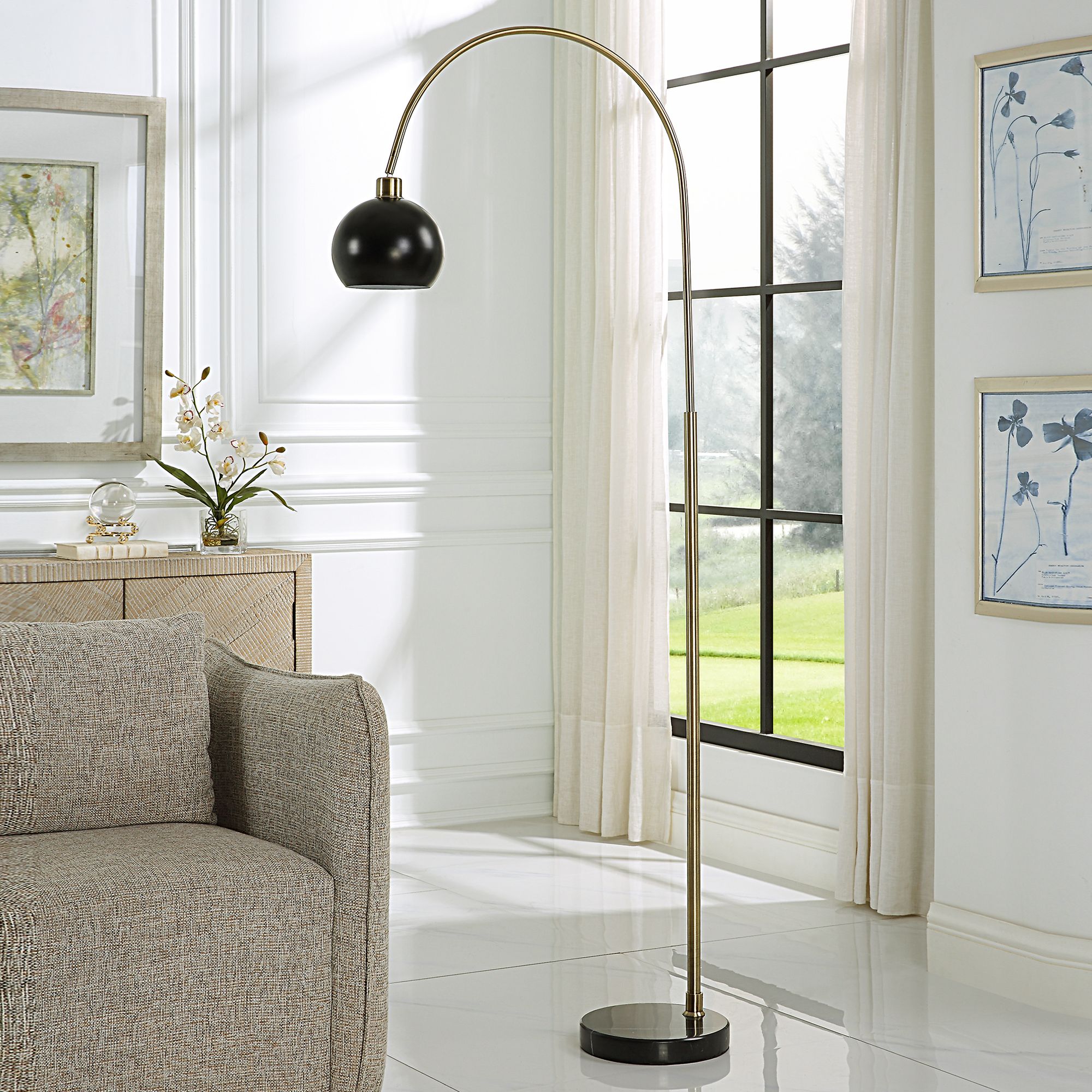 Image 3 Cinnabar Road Tieren 72" High Brass and Black Modern Arc Floor Lamp more views