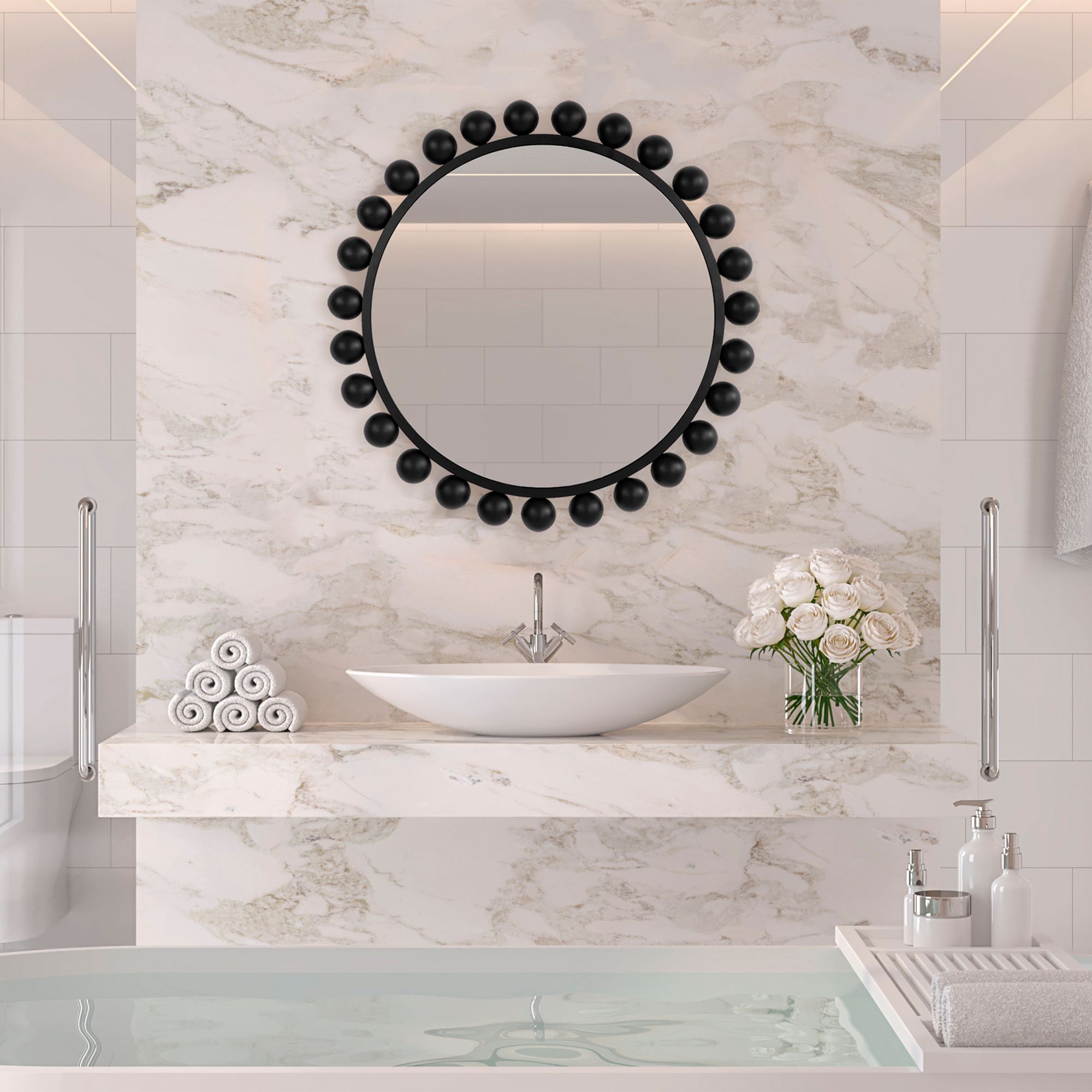 Thumbnail3 of Cinnabar Road Valencia Matte Black 34" Round Wall Mirror more views