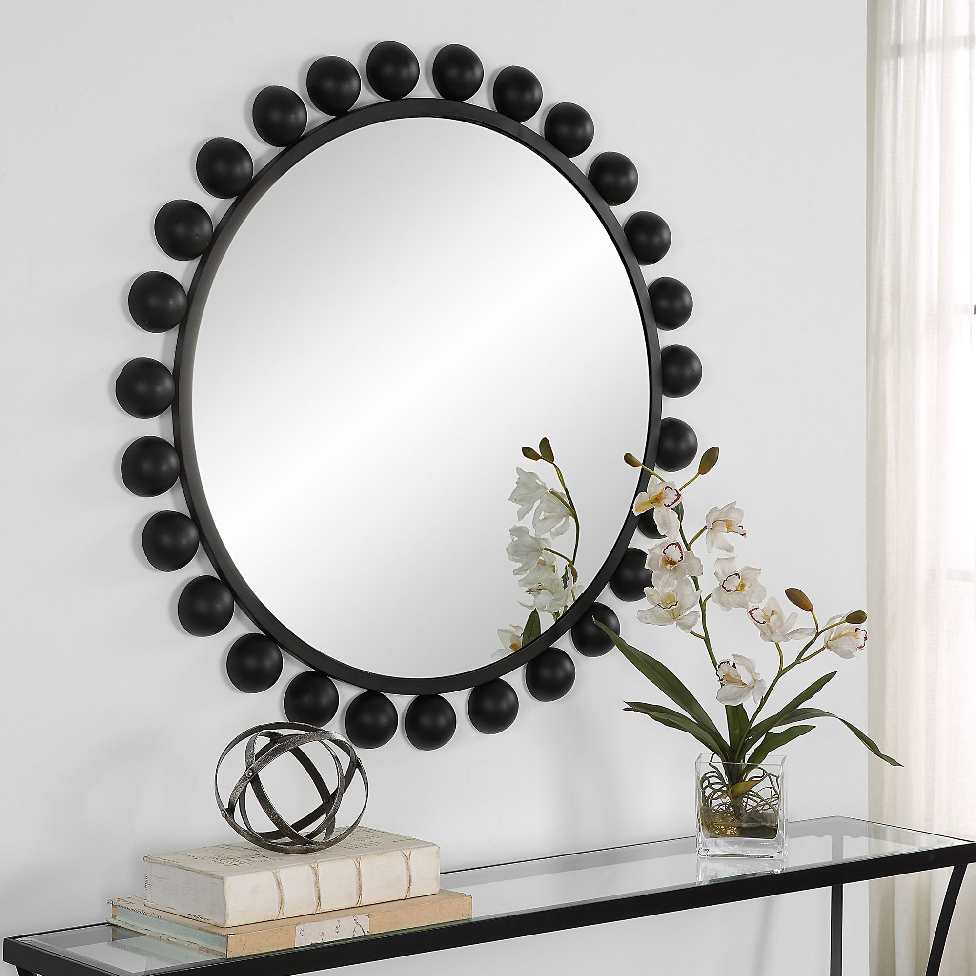 Cinnabar Road Valencia Matte Black 34" Round Wall Mirror