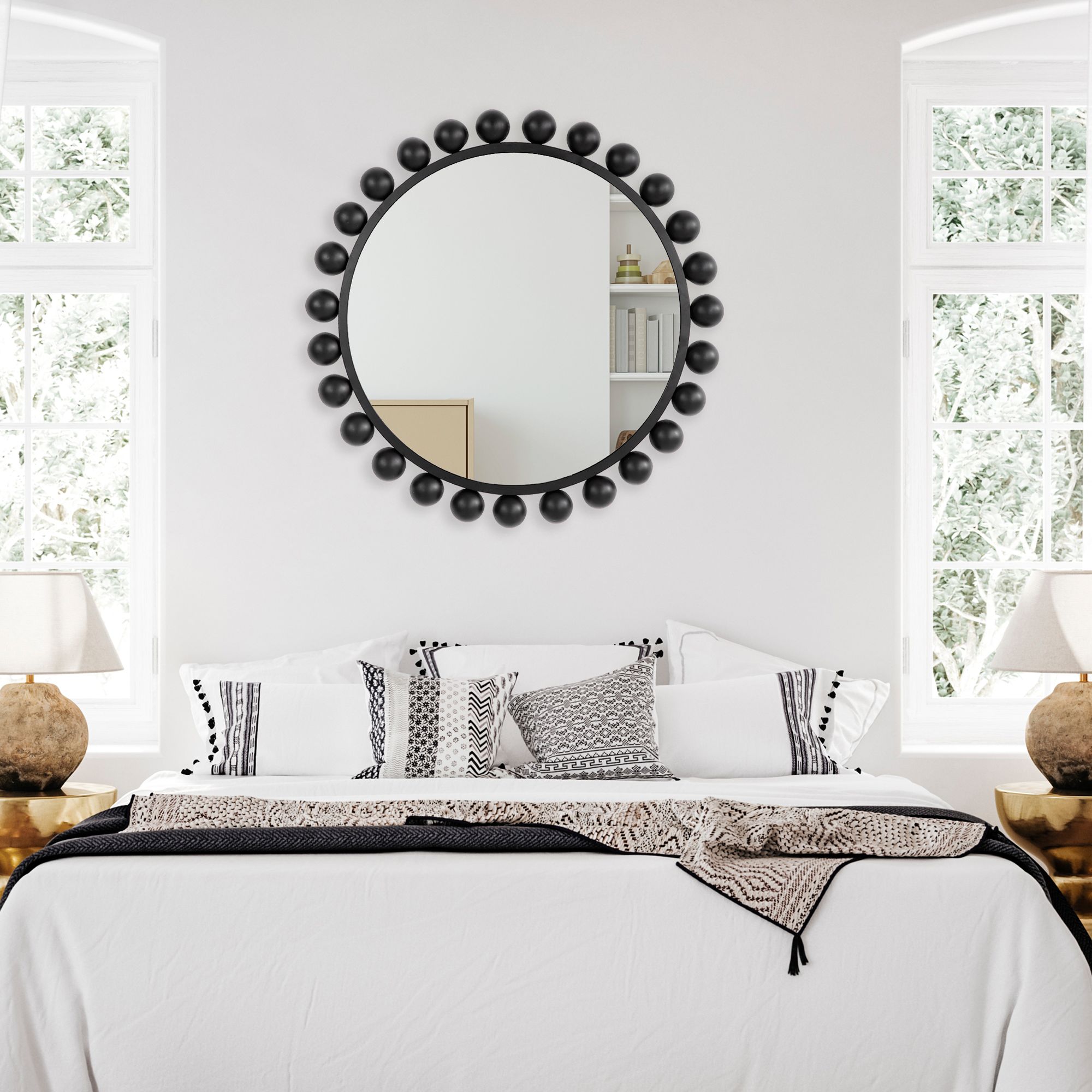 Cinnabar Road Valencia Matte Black 34" Round Wall Mirror
