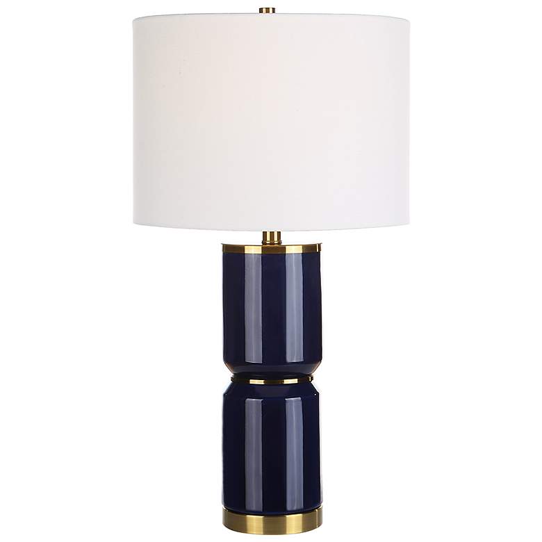 Image 2 Cinnabar Road Vidar Blue Ceramic and Gold Metal Table Lamp