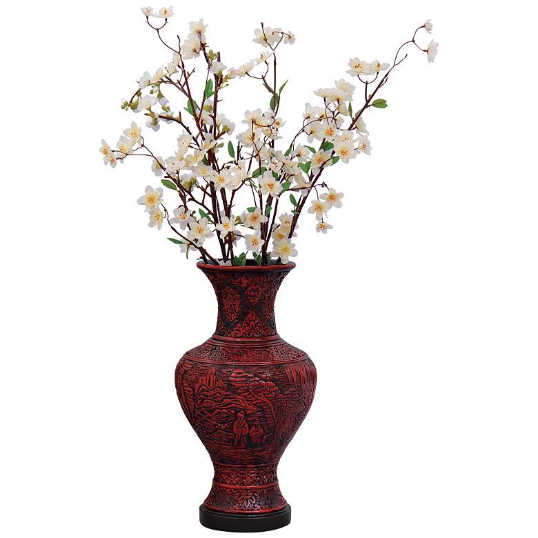 Image 1 Cinnabar Style Carved 17 inch High Vase