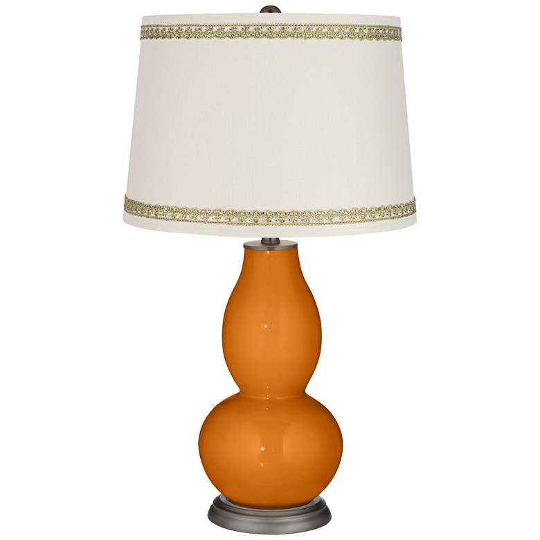 Image 1 Cinnamon Spice Double Gourd Table Lamp with Rhinestone Lace Trim