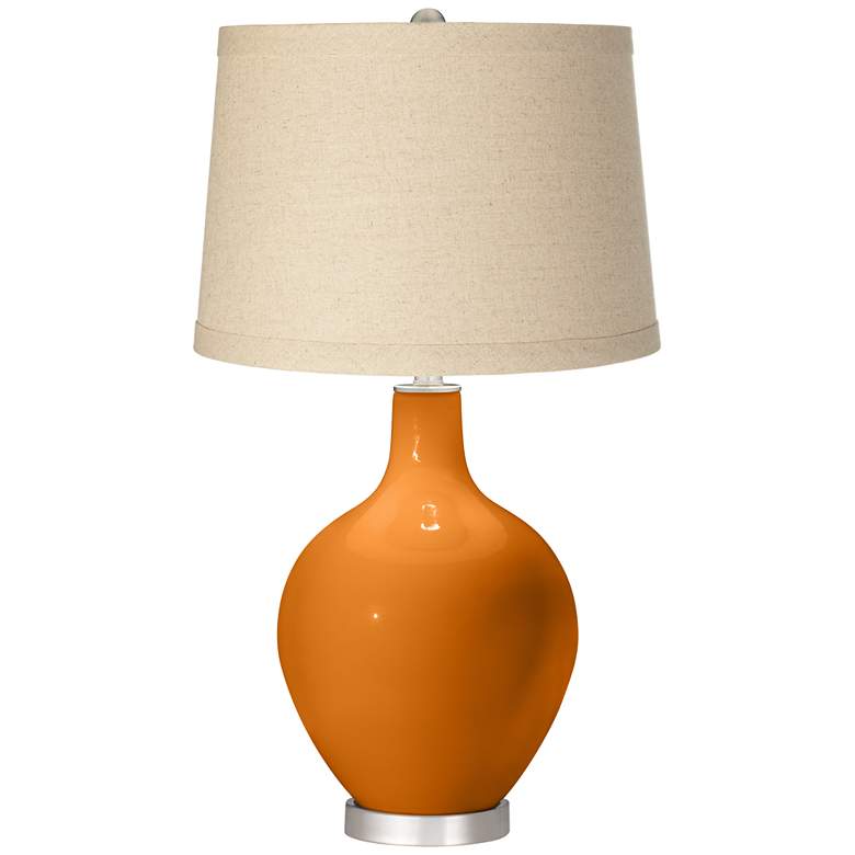 Image 1 Cinnamon Spice Oatmeal Linen Shade Ovo Table Lamp