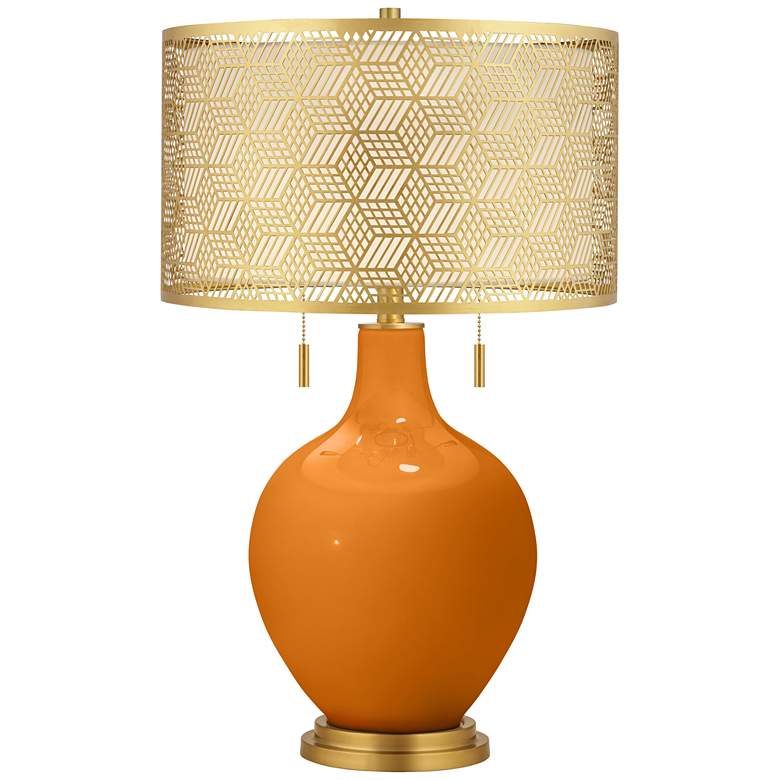 Image 1 Cinnamon Spice Toby Brass Metal Shade Table Lamp