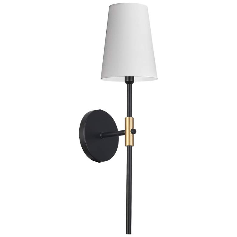 Image 1 Cinthia 21.5"H Matte Black And Aged Brass Wall Sconce w/ White Shade