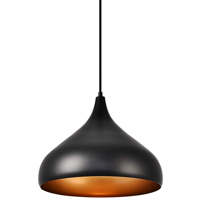Image 1 Circa 12 1/2" Wide Black Dome Pendant Light