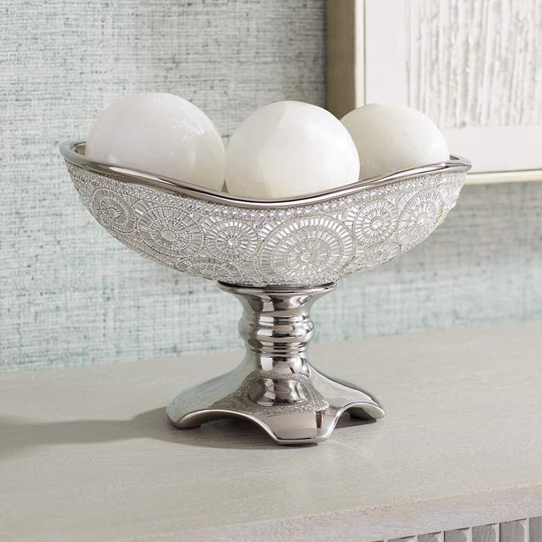 Image 1 Circle Bling Silver Plating Ceramic Fruit Bowl