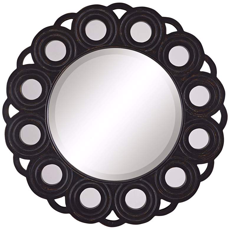 Image 1 Circle Blossom Aged Black 30 inch Diameter Wall Mirror