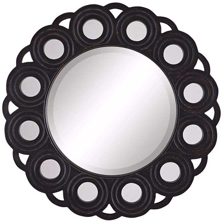 Image 1 Circle Blossom Aged Black 30" Diameter Wall Mirror