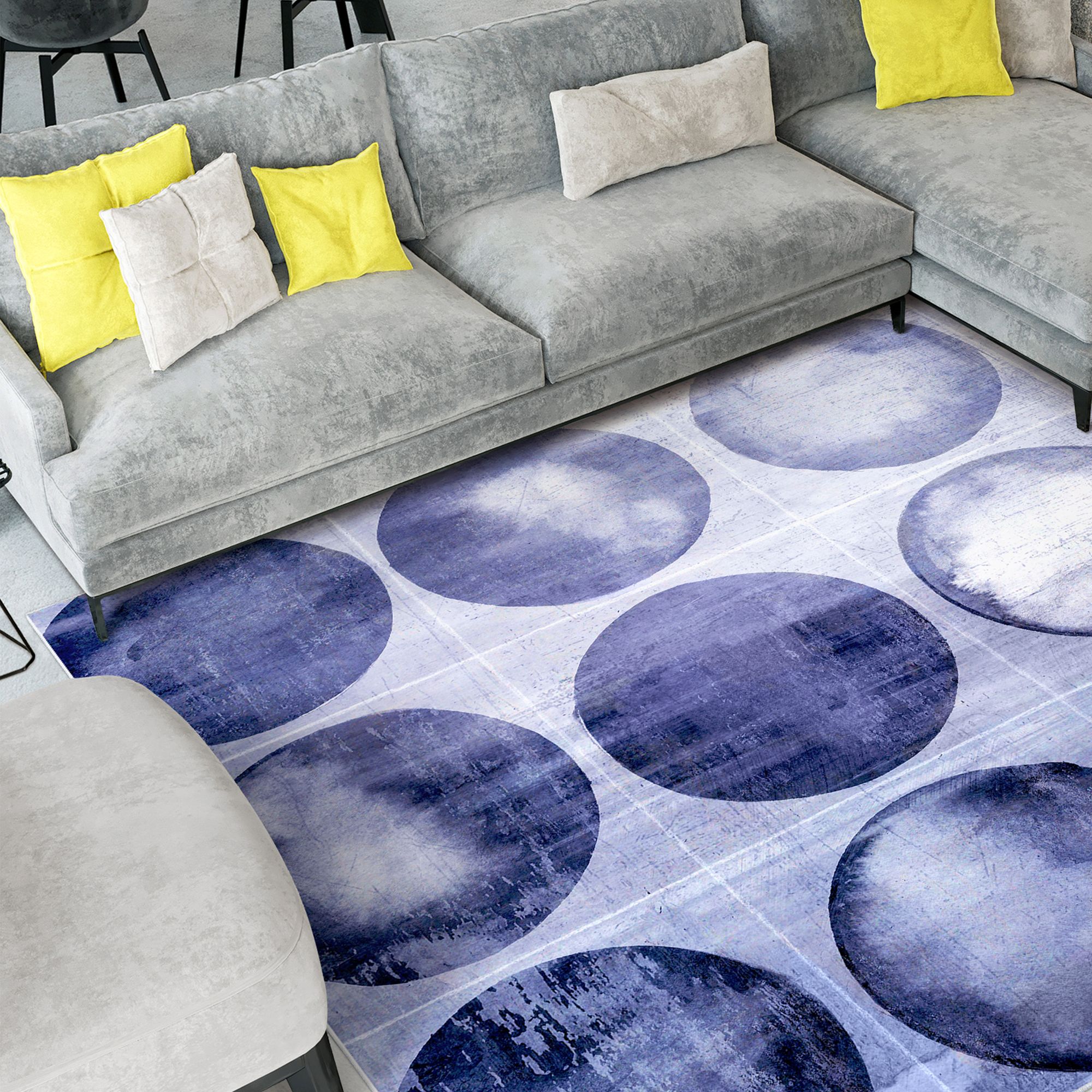 Image 5 Circles of Blue I Washable Geometric Art Area Rug size 8'x10' more views