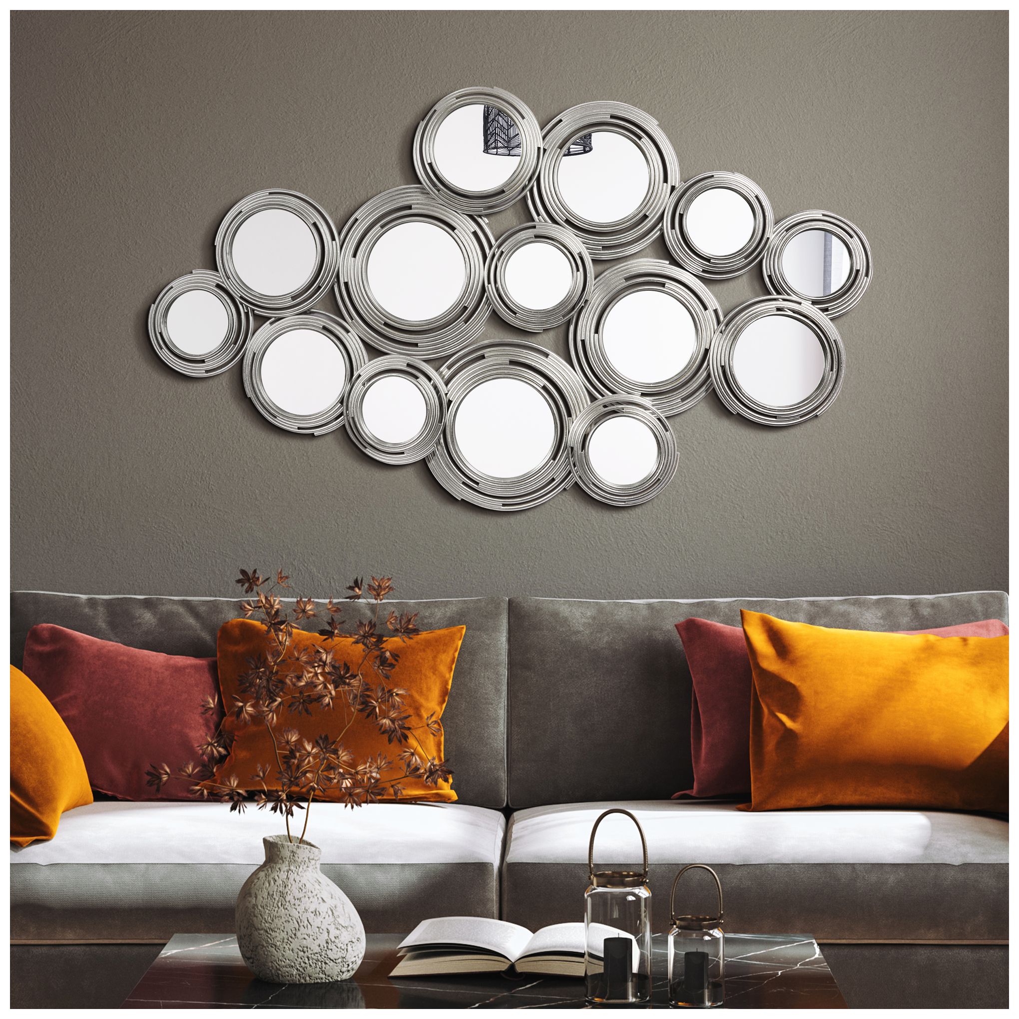 Image 5 Circles of Reflection" Circle Array Mirrors in Metal Frame, Set of 2 more views
