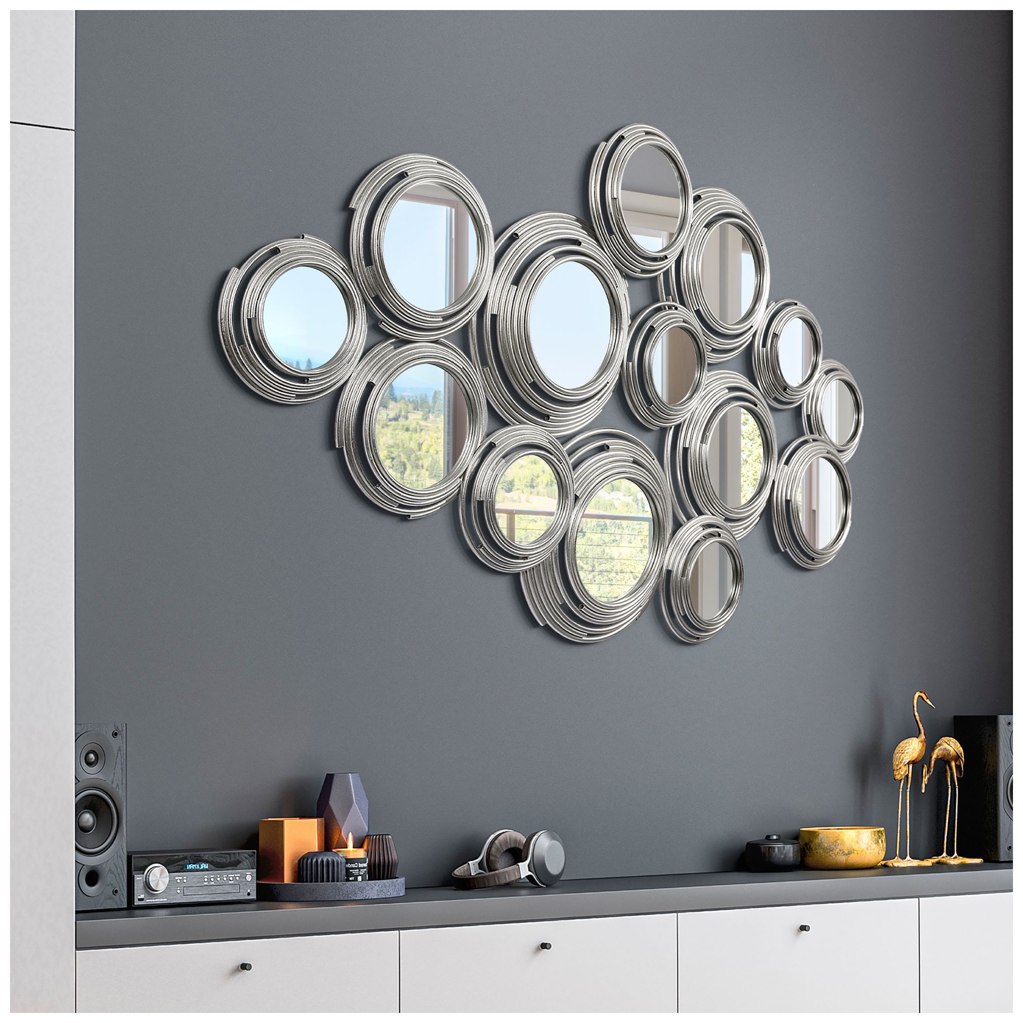 Image 6 Circles of Reflection" Circle Array Mirrors in Metal Frame, Set of 2 more views