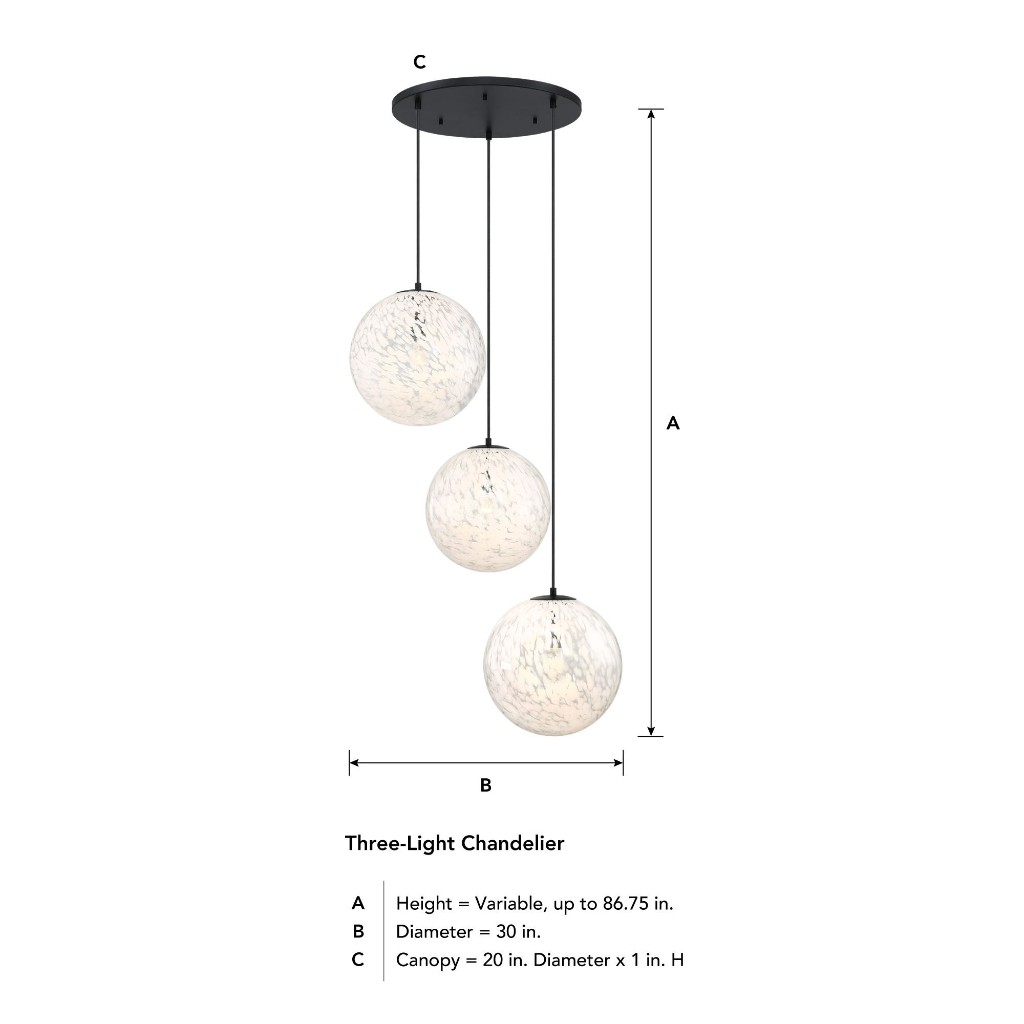 Circo 3-Light 14 in. Matte Black Modern Globe Chandelier for Entryways