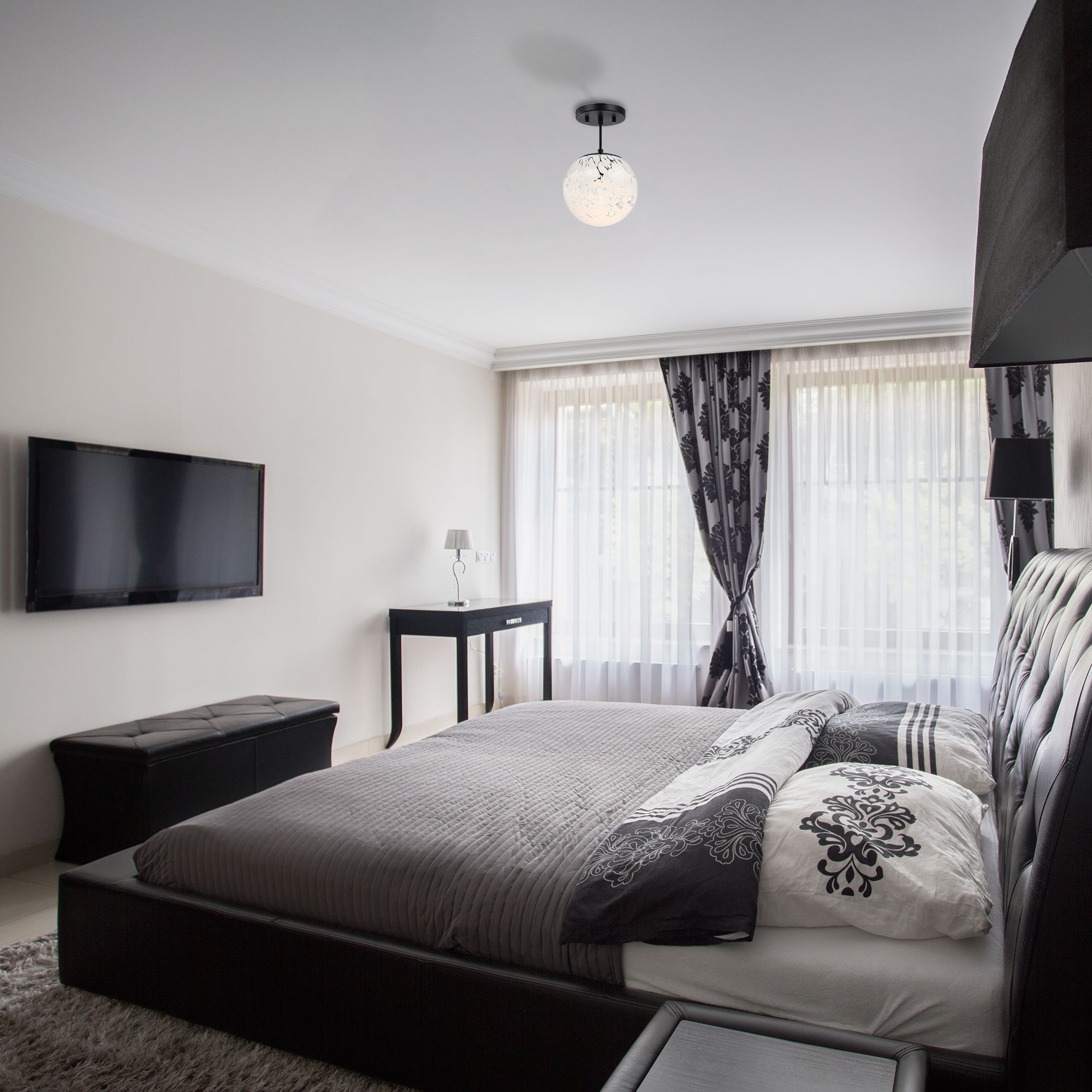 Image 6 Circo 7 in. 1-Light Matte Black Modern Semi-Flush Mount with Glass Shade more views