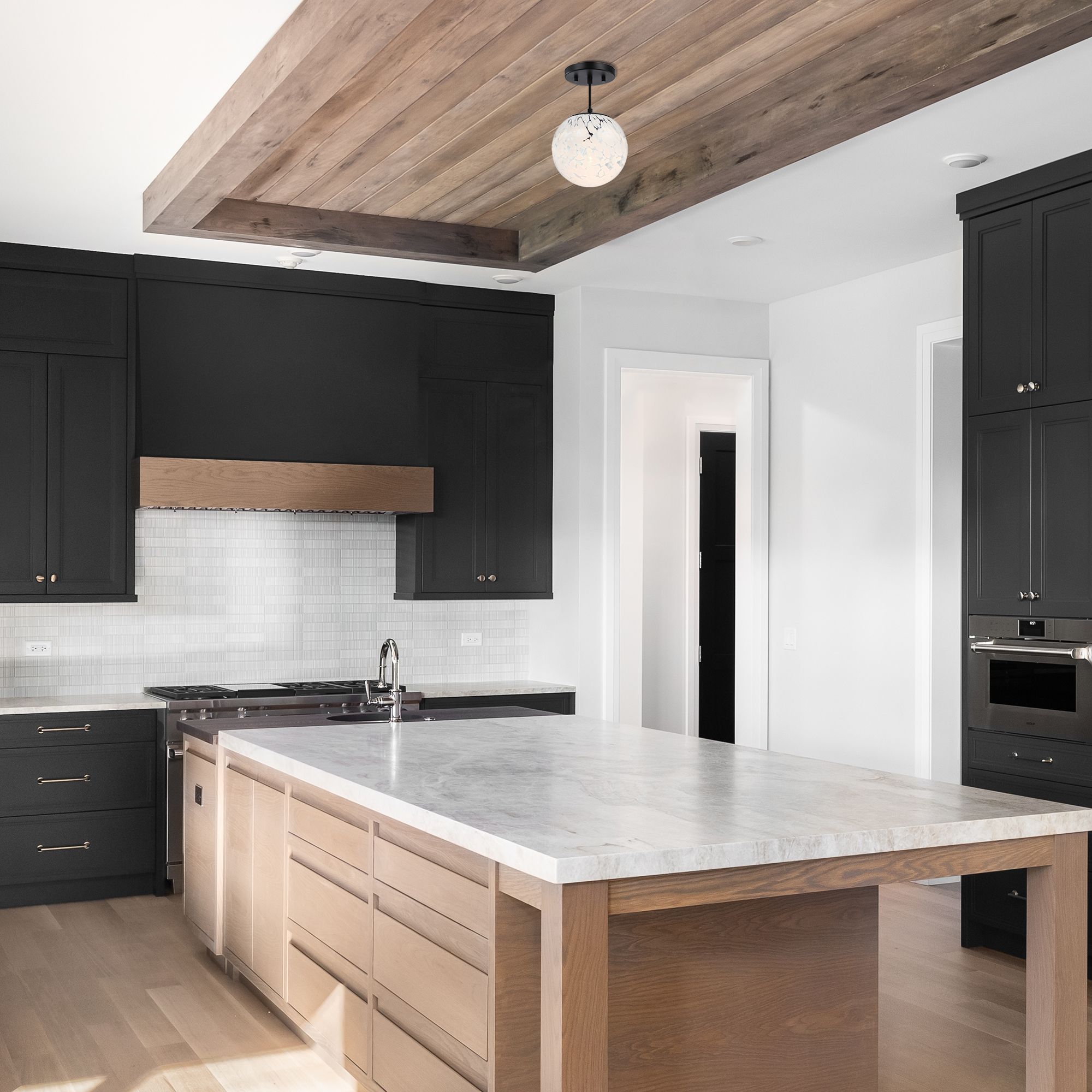 Image 7 Circo 7 in. 1-Light Matte Black Modern Semi-Flush Mount with Glass Shade more views