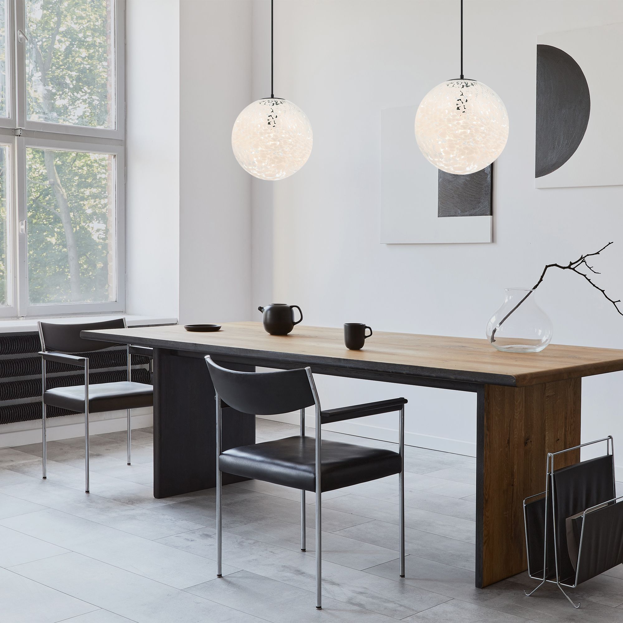 Image 6 Circo Modern Matte Black 14 in. Globe Pendant with White Art Glass Shade more views