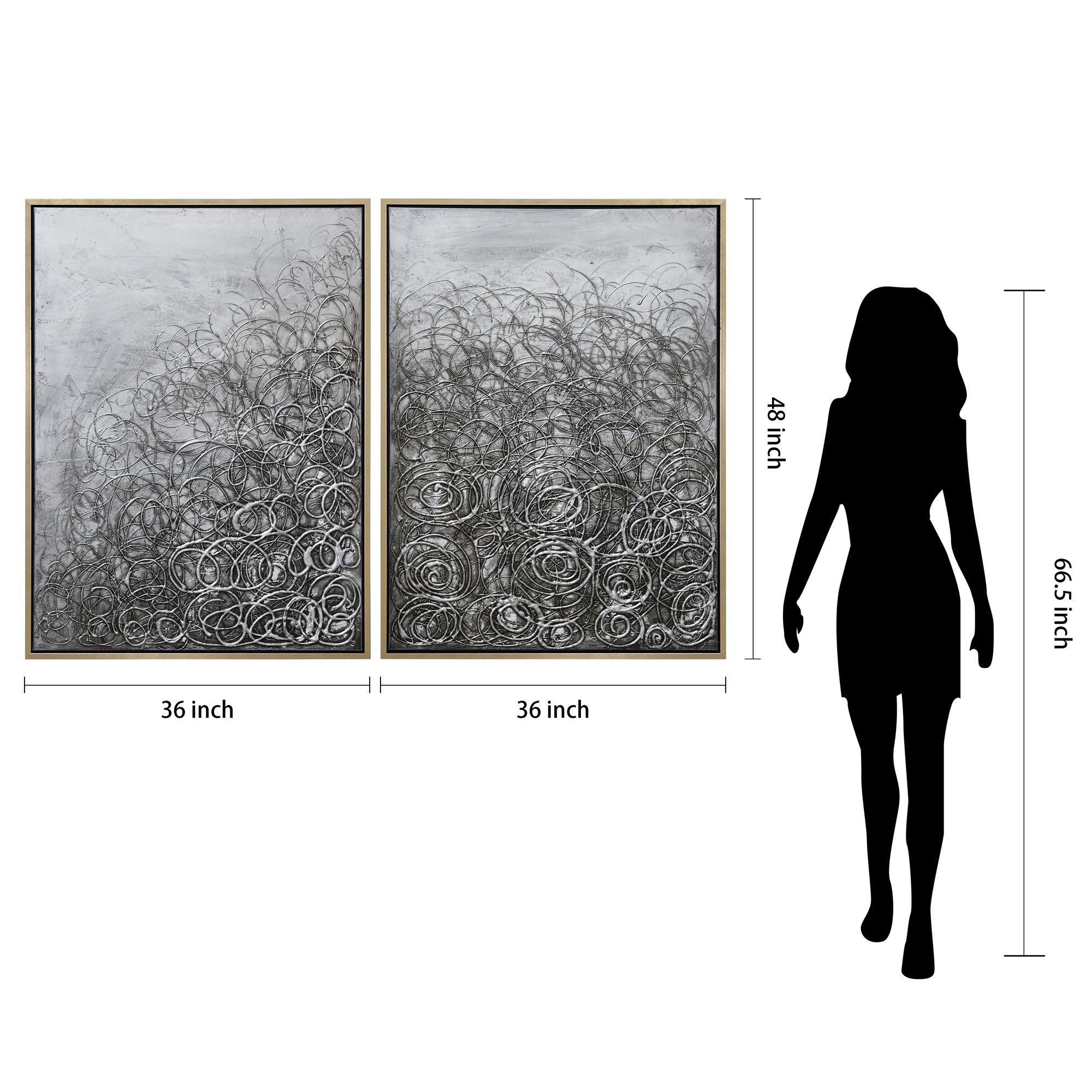 Circular Logic 48" High 2-Piece Framed Canvas Wall Art Set in scene