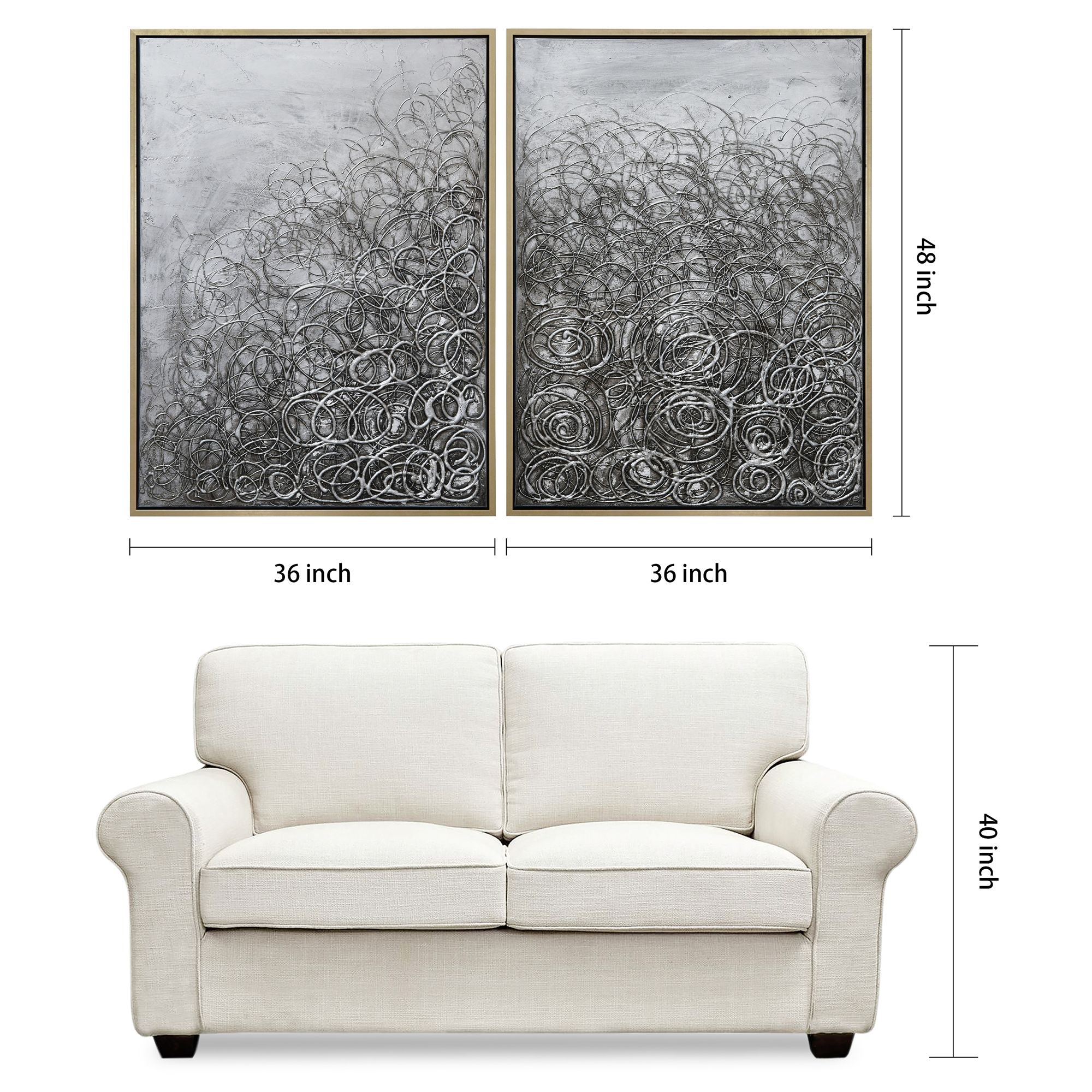 Circular Logic 48" High 2-Piece Framed Canvas Wall Art Set in scene