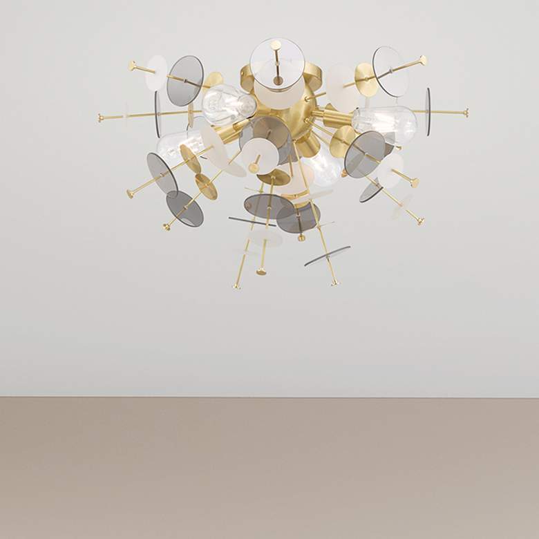 Image 1 Circulo 24" Wide Modern Semi-Flushmount Brass Ceiling Light