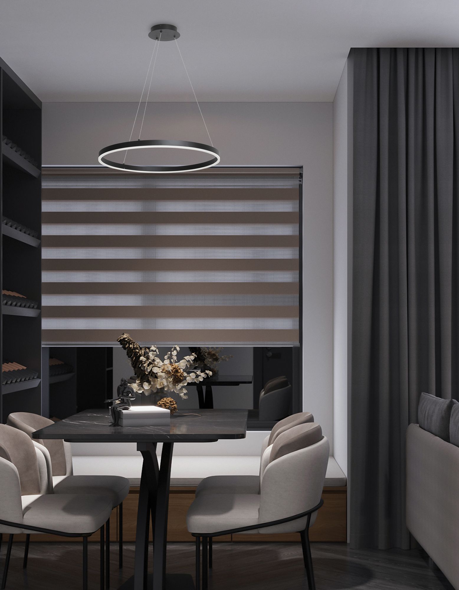 Image 2 Circulo 24" Wide Matte Black Finish Chandelier  w/ White Shade more views