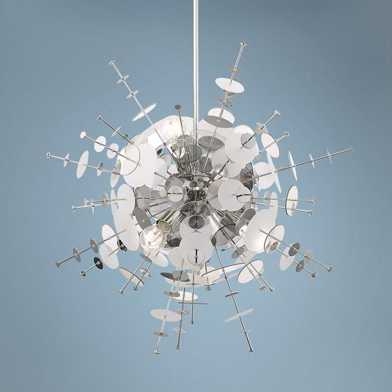 Image 1 Circulo 30 inch Wide Polished Nickel Starburst Pendant Light