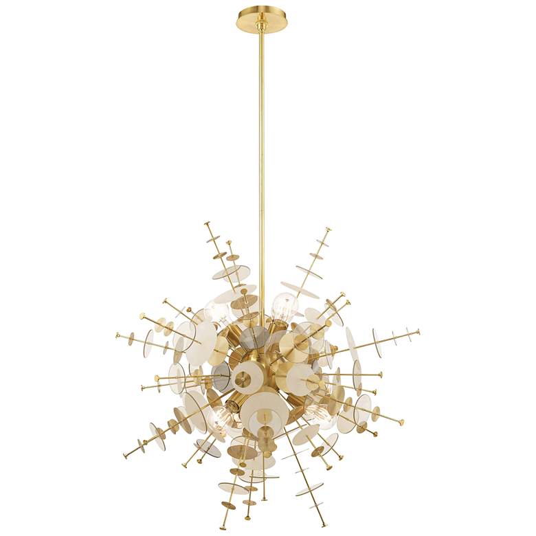 Image 2 Circulo 30 inch Wide Satin Brass Starburst Pendant Light