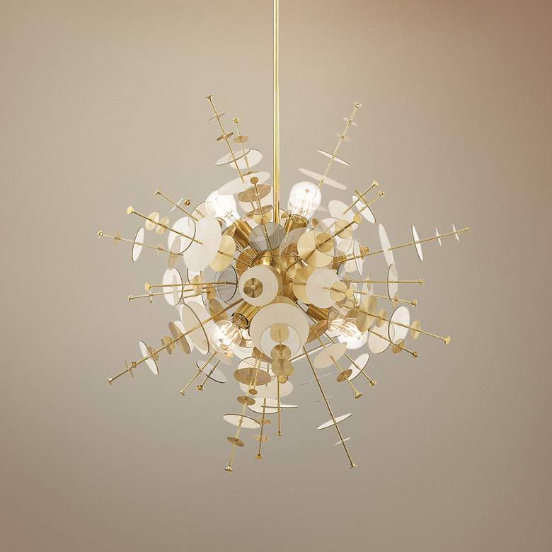 Image 1 Circulo 30 inch Wide Satin Brass Starburst Pendant Light