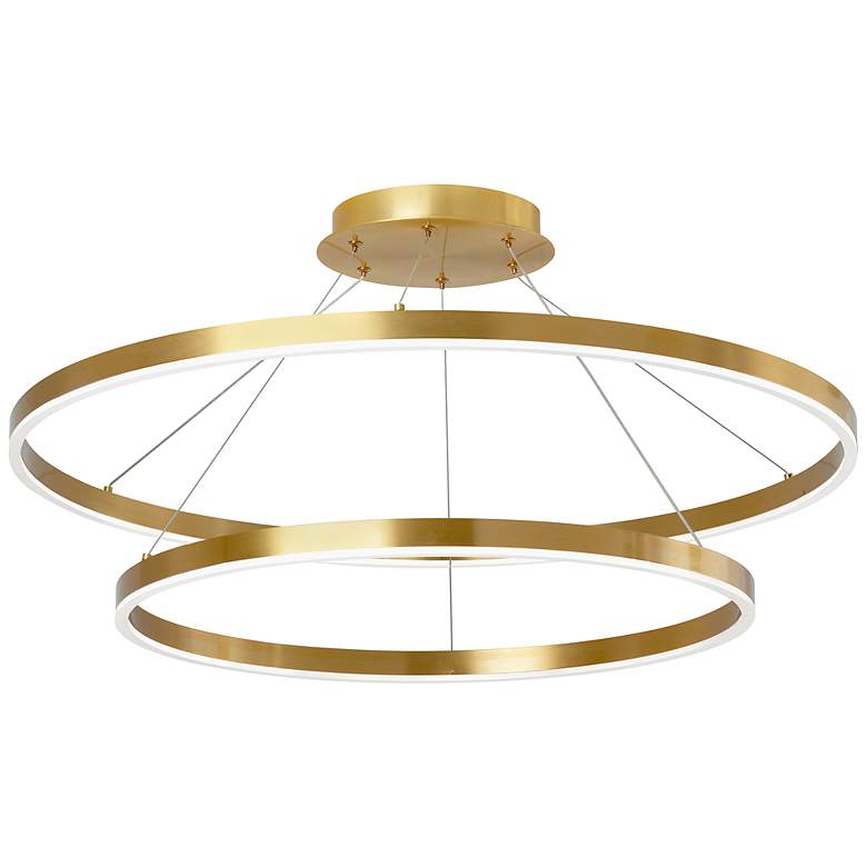 Image 1 Circulo 32" Wide Aged Brass LED 2-Tier Ring Chandelier