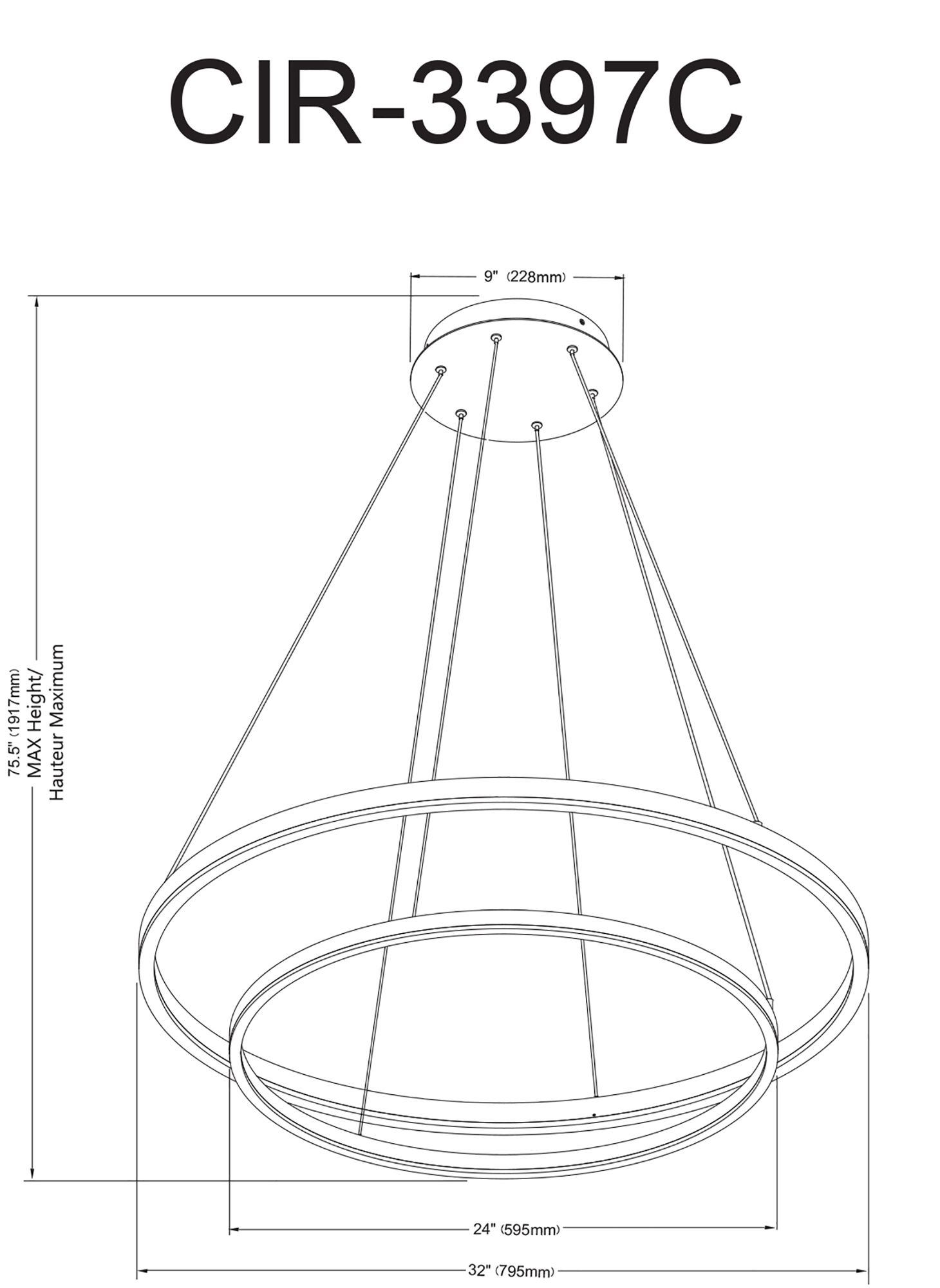 Circulo 32" Wide Matte Black LED 2-Tier Ring Pendant Light in scene