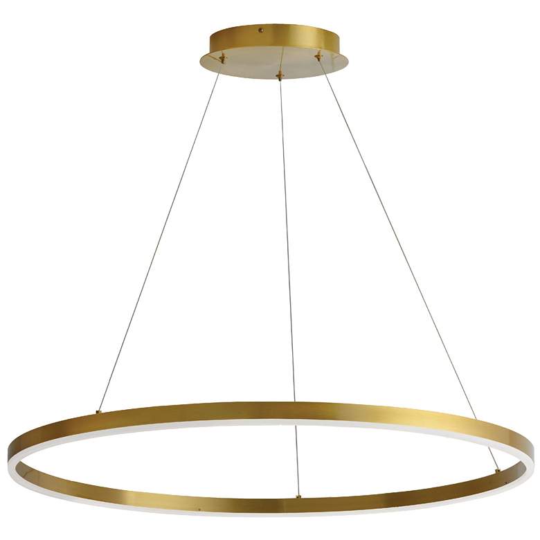 Image 1 Circulo 32" Wide Aged Brass Finish Chandelier w/ White Shade