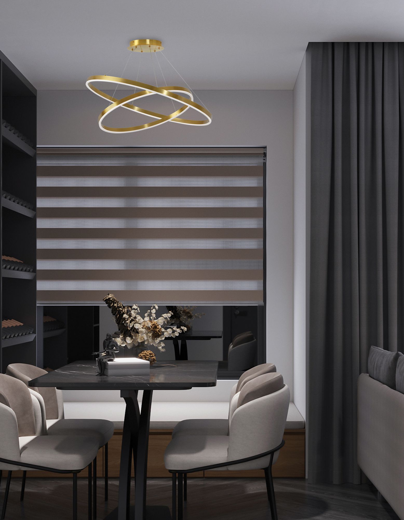 Image 2 Circulo 32" Wide Aged Brass Finish Chandelier  w/ White Shade more views