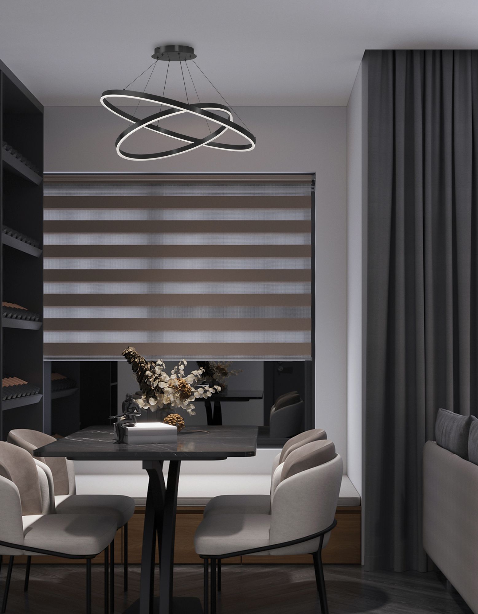 Image 2 Circulo 32" Wide Matte Black Finish Chandelier  w/ White Shade more views