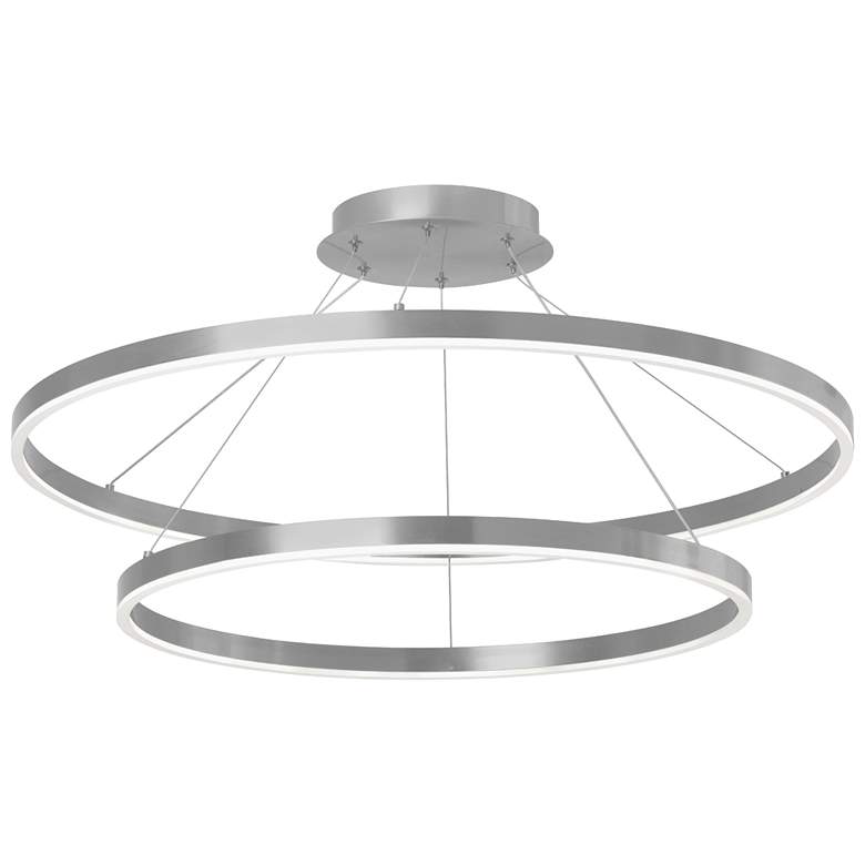 Image 1 Circulo 32" Wide Silver Finish Chandelier w/ White Shade