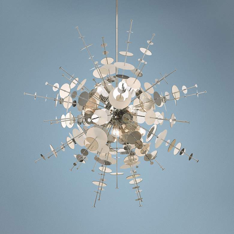 Image 1 Circulo 50 inchW Polished Nickel Starburst Foyer Pendant Light