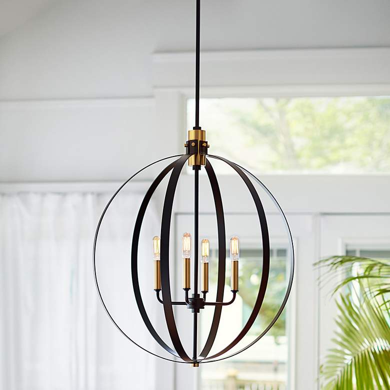 Image 2 Cirque 24 inch Wide Black Steel 4-Light Orb Chandelier