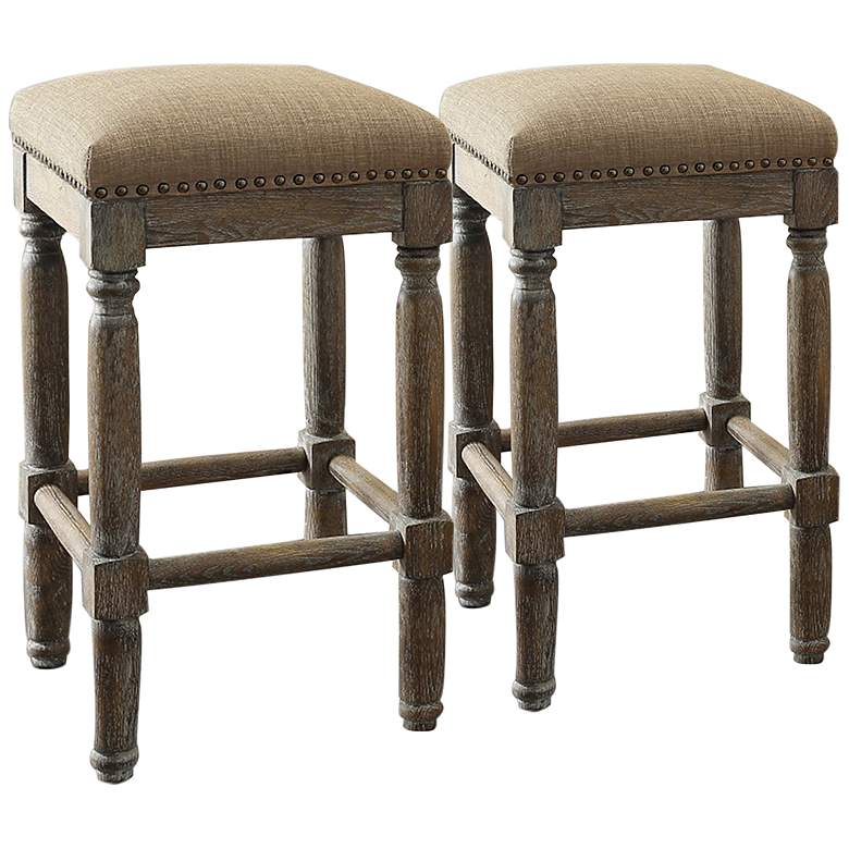 Image 2 Cirque 26 inch Sand Fabric Counter Stools Set of 2