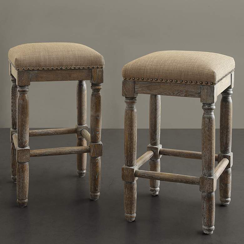 Image 1 Cirque 26 inch Sand Fabric Counter Stools Set of 2
