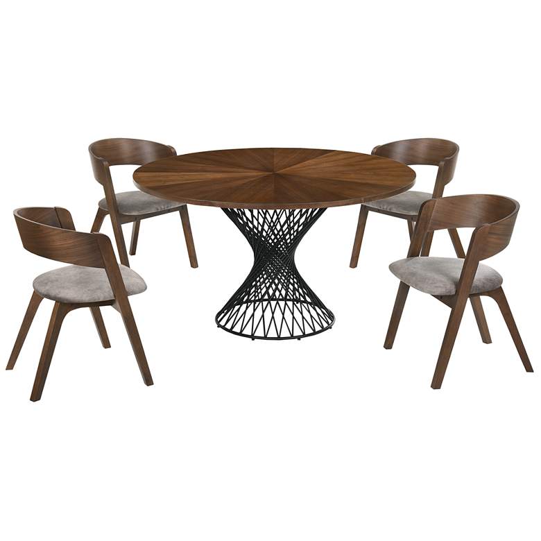 Image 1 Cirque and Jackie 5 Piece 54 In. Round Dining Set in Walnut Mdf and Metal