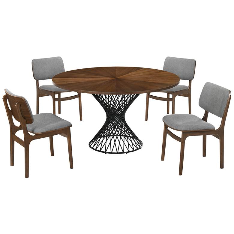Image 1 Cirque and Lima 5 Piece 54 In. Round Dining Set in Walnut Mdf and Metal