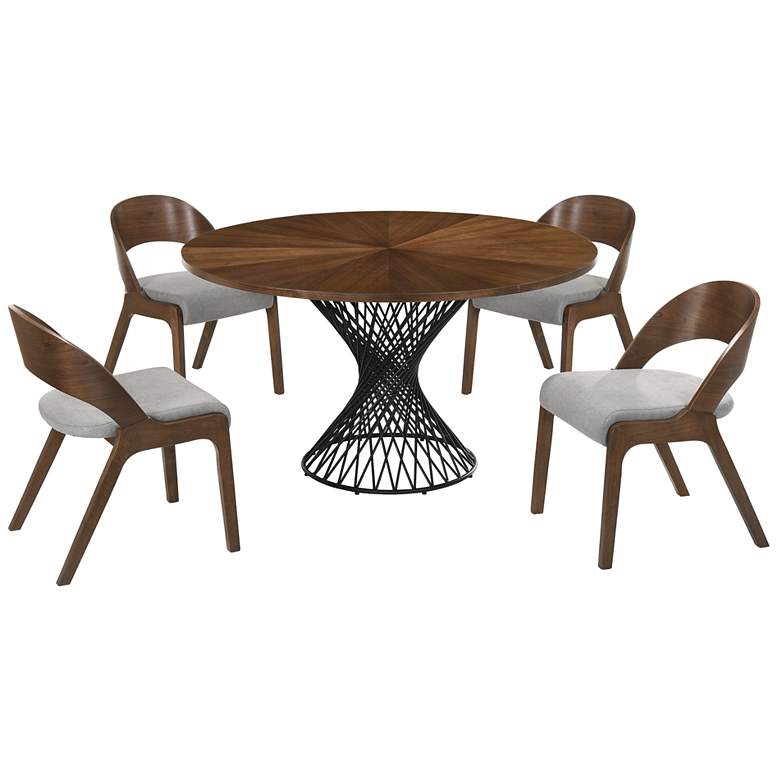 Image 1 Cirque and Polly 5 Piece 54 In. Round Dining Set in Walnut Mdf and Metal