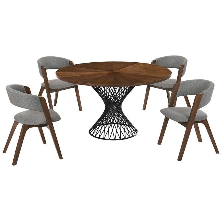 Image 1 Cirque and Rowan 5 Piece 54 In. Round Dining Set in Walnut Mdf and Metal