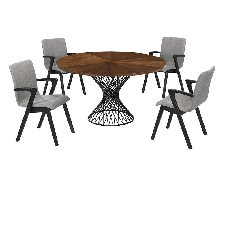 Image 1 Cirque and Varde 5 Piece 54 In. Round Dining Set in Walnut Mdf and Metal