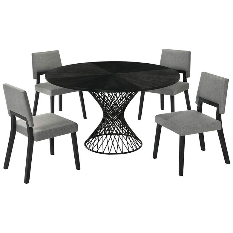 Image 1 Cirque Channell 5 Piece Dining Table Set in Black Wood and Charcoal Fabric