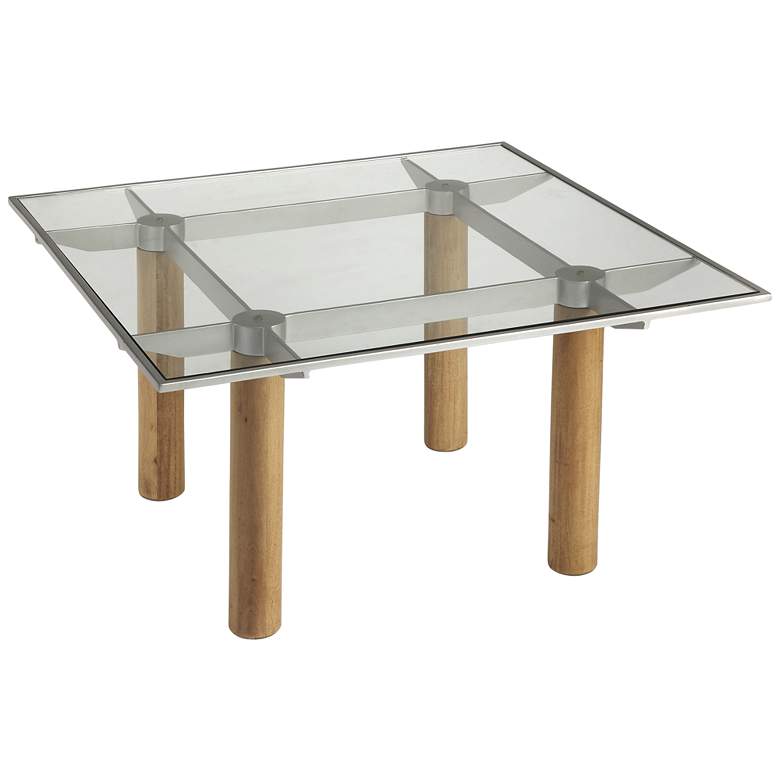 Image 1 Cirrus 36 inch Wide Clear Glass and Wood Square Coffee Table