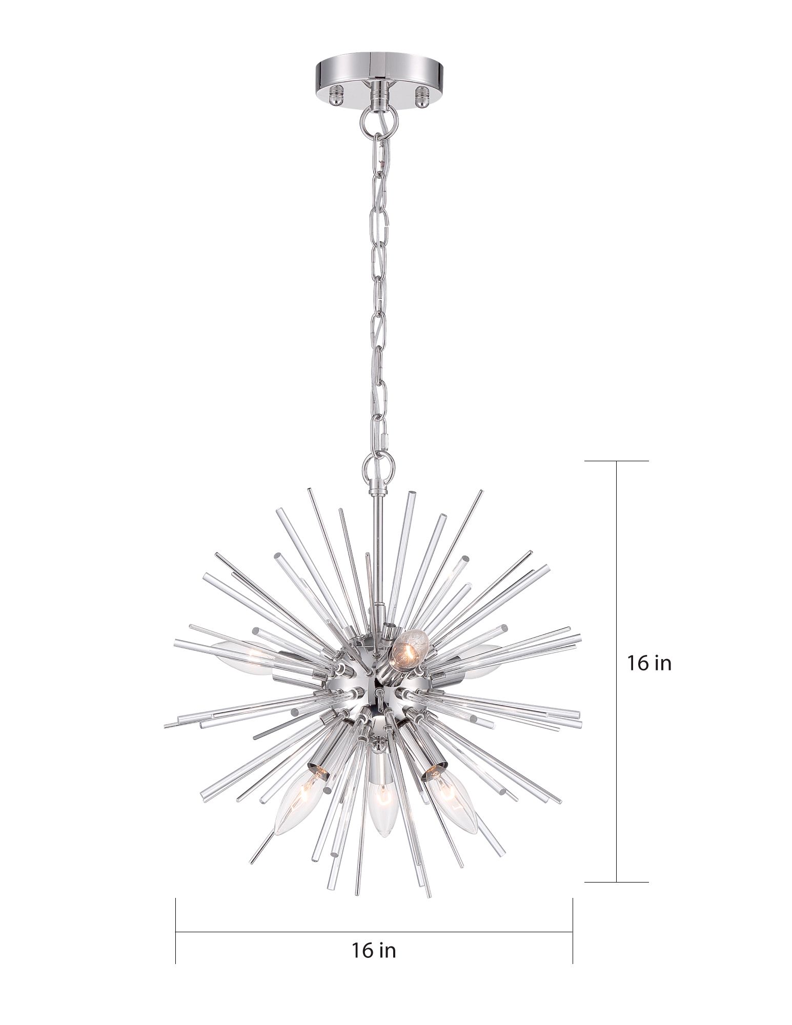 Cirrus; 6 Light; Chandelier; Polished Nickel Finish with Glass Rods