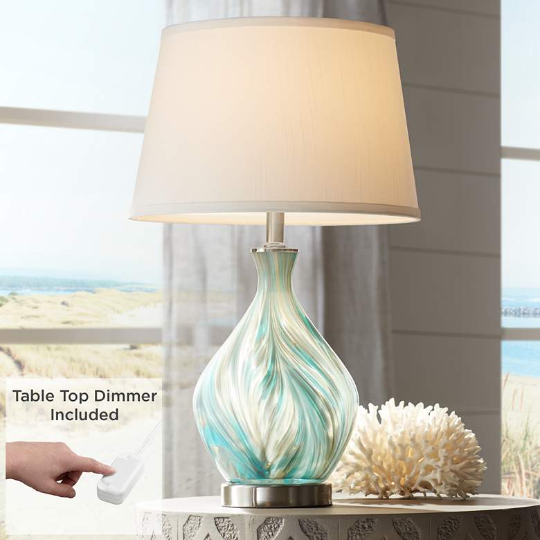 Image 1 Cirrus Art Glass Vase Accent Table Lamp with Table Top Dimmer