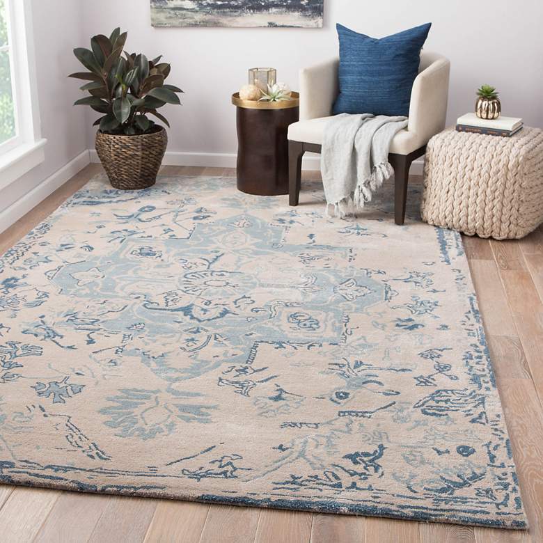 Image 1 Citrine Sasha CIT03 5'x8' Beige Blue Medallion Wool Area Rug