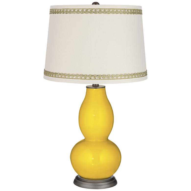 Image 1 Citrus Double Gourd Table Lamp with Rhinestone Lace Trim